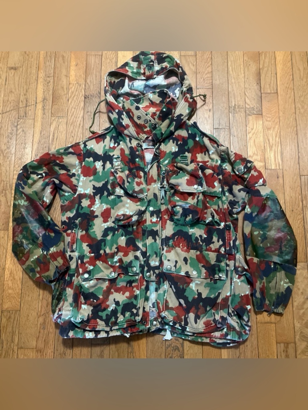 Vintage Swiss Army Field Jacket Hooded Tactical Parka Size M/L